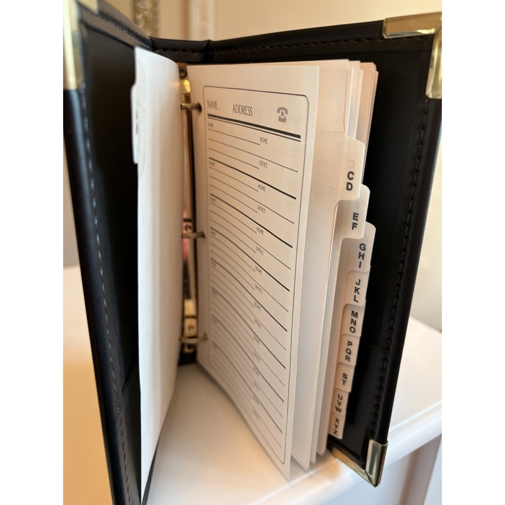 Stafford Vintage Black Address Book Gold Corner 3 Ring Binder Organizer